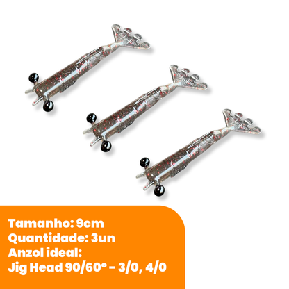 Kit Isca Artificial Camarão Jig Head Maciço